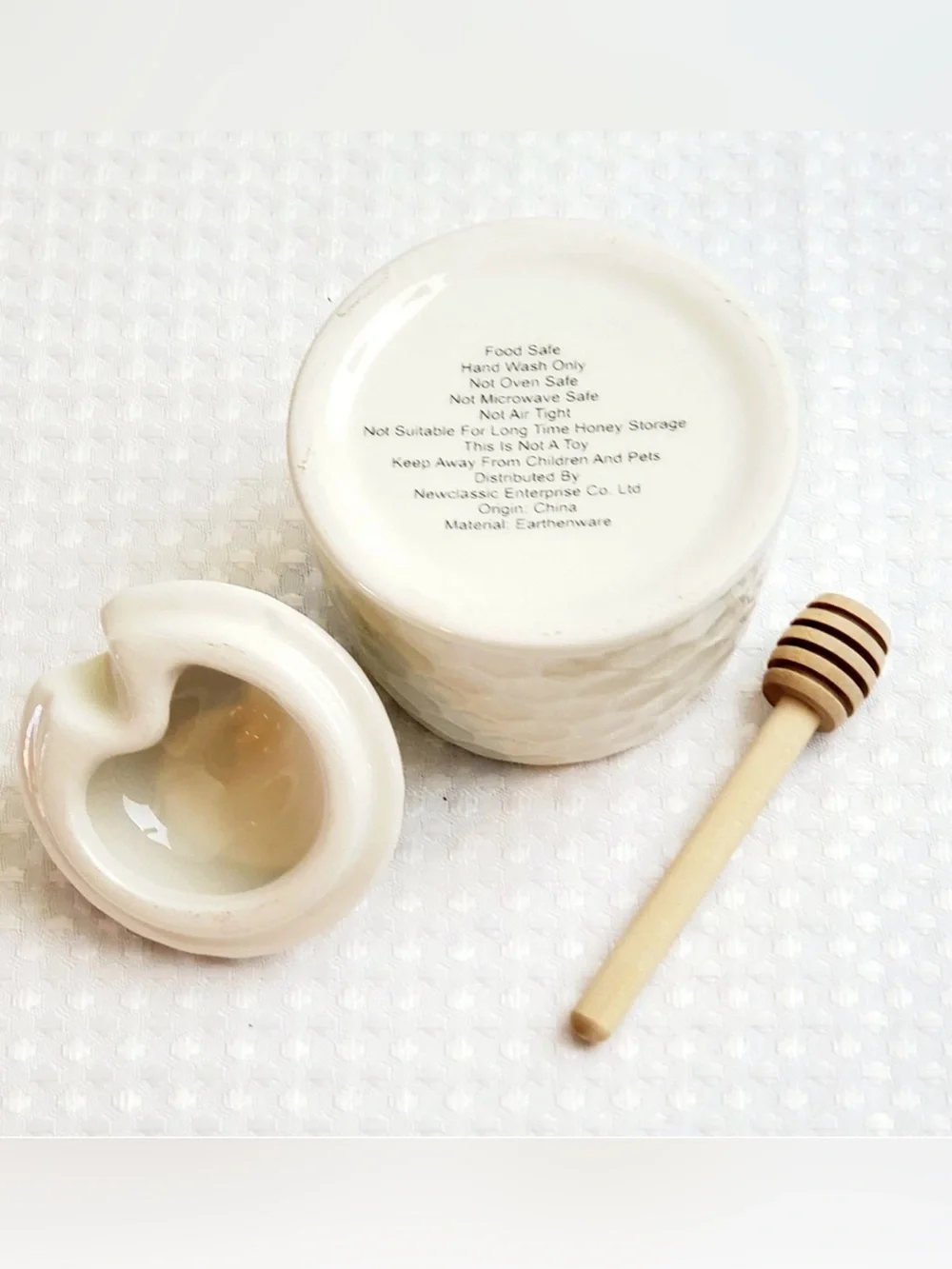 Vintage Ceramic Honey Dipper Pot with Honey Comb Design & Bee On Cover 4